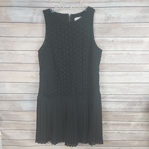 LOFT Size 4 Black Eyelet Lace Bodice Pleated Skirt Dress